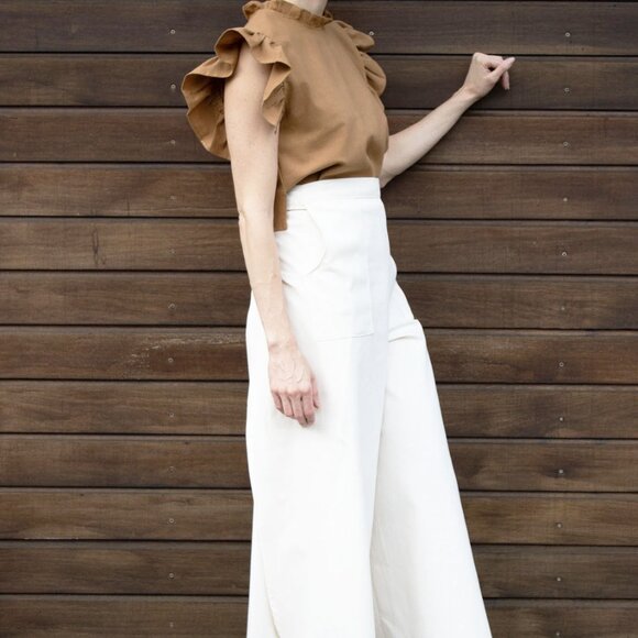 Cream Linen Side Split Trousers - Bohemian Style Pants One Size - Picture 2 of 7